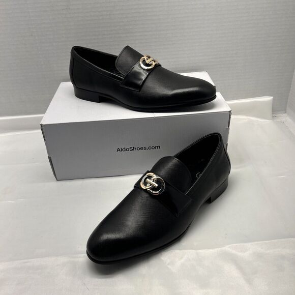 ALDO Mens Dress Shoe Monte Carlo Textured Black Synthetic Decorative Emblem Sz11 - Picture 2 of 12